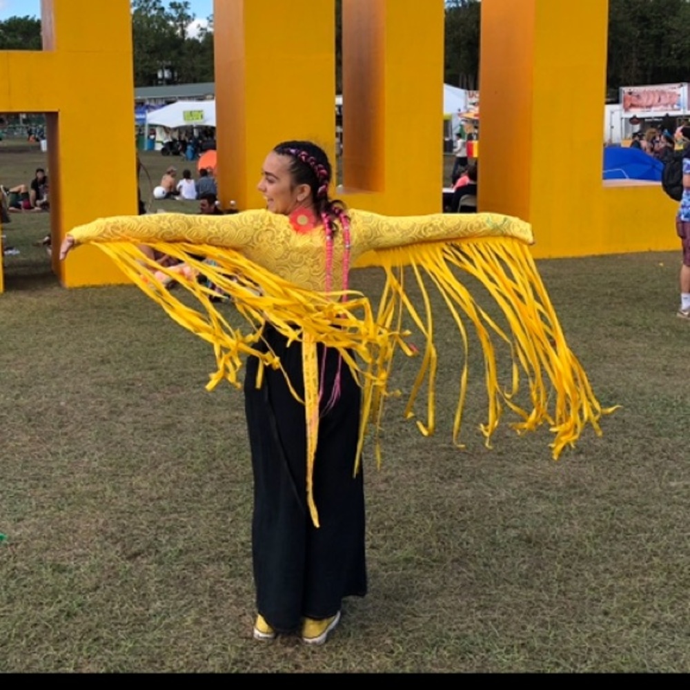 YELLOW J. valentine wrap fringe top - Picture 2 of 4